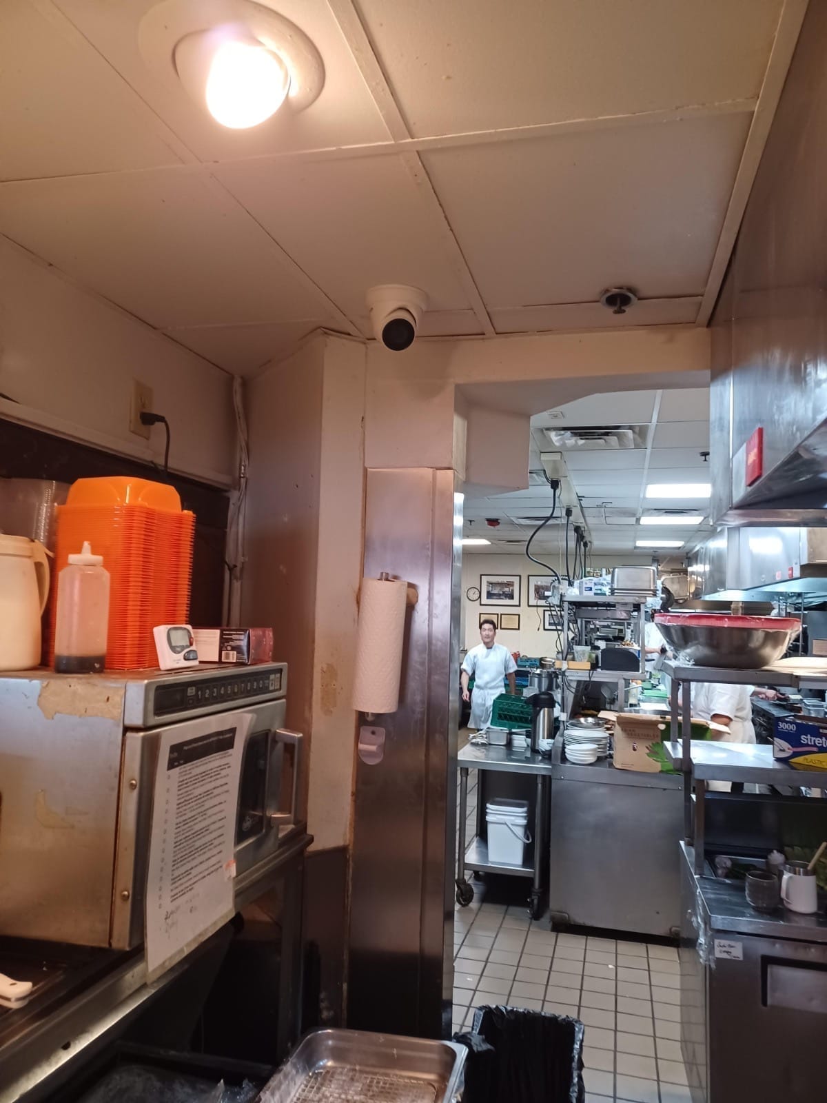 Professional security camera monitoring the kitchen and prep station at a high-end Denver restaurant